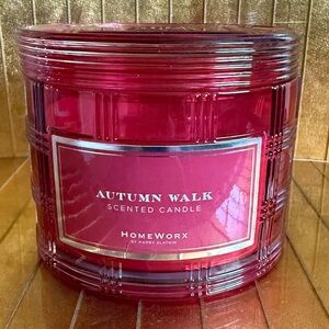 New red glass autumn Walk scented candle homeworx place 4 wick 18 oz slatkin co